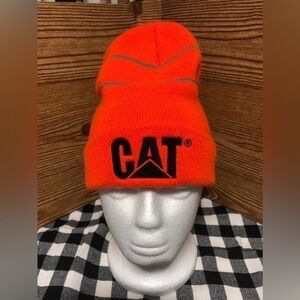 🌚Caterpillar CAT Blaze Orange cuffed knit winter hat